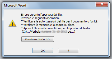 Errore aprendo un allegato di Outlook